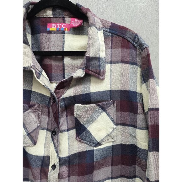 BTC Flannel Shirt Mens 3XL Plaid Button Up Long Sleeve Casual Workwear - Picture 2 of 9